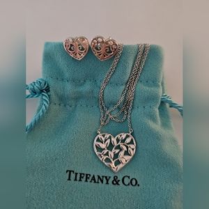 Tiffany & Co Sterling Olive Leaf Pendant Matching Stud Earrings